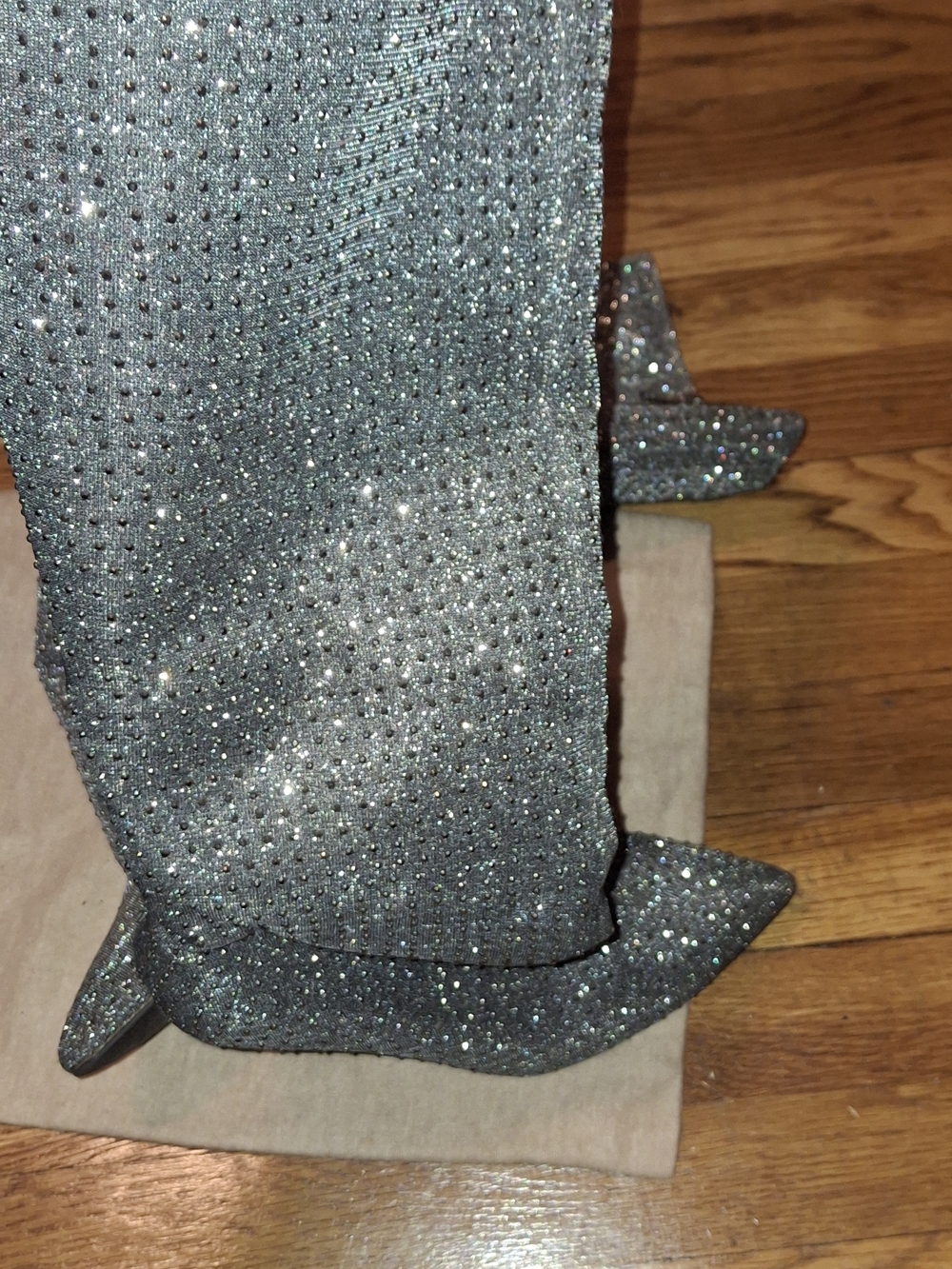 Sparkling Silver Rhinestone Knee-High Boots